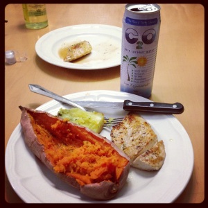 Giant yam, chicken breast, coconut water. Dinner of champions.